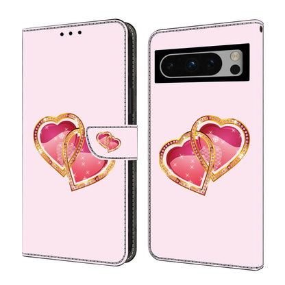 For Google Pixel 9 Crystal Painted Leather Phone case(Love Peach) - Google Cases by buy2fix | Online Shopping UK | buy2fix