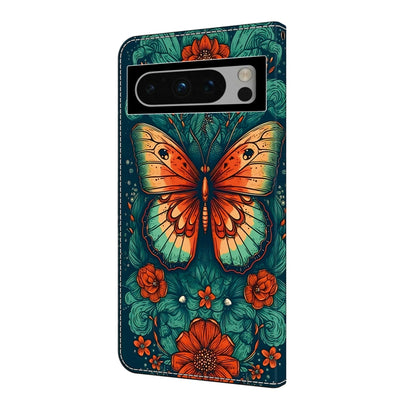 For Google Pixel 9 Crystal Painted Leather Phone case(Flower Butterfly) - Google Cases by buy2fix | Online Shopping UK | buy2fix