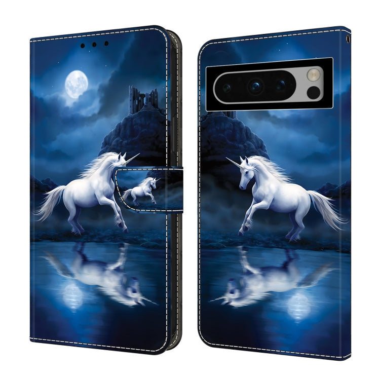 For Google Pixel 9 Pro Crystal Painted Leather Phone case(White Horse) - Google Cases by buy2fix | Online Shopping UK | buy2fix