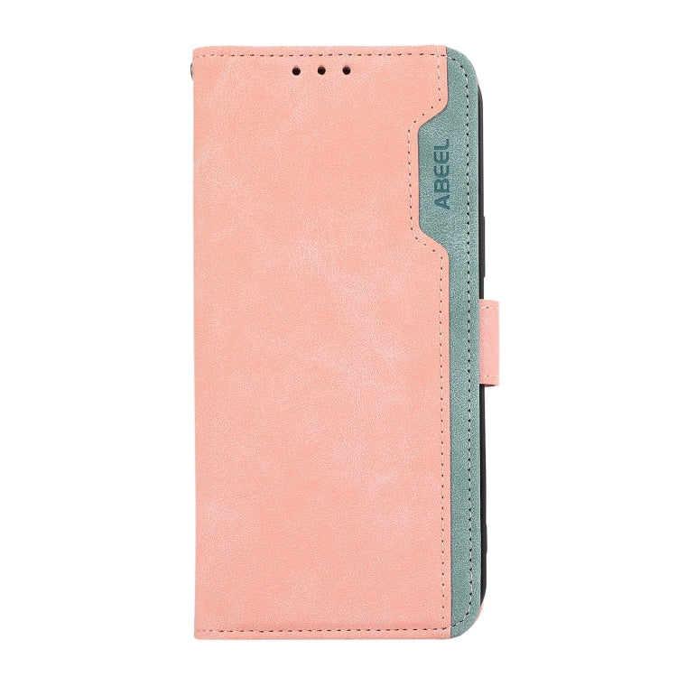 For Samsung Galaxy S21 Ultra 5G ABEEL Color Block Magnetic RFID Leather Phone Case(Pink-Cyan) - Galaxy S21 Ultra 5G Cases by buy2fix | Online Shopping UK | buy2fix