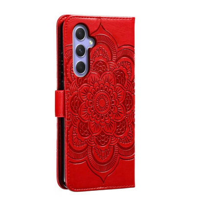 For Samsung Galaxy A55 Sun Mandala Embossing Pattern Phone Leather Case(Red) - Galaxy Phone Cases by buy2fix | Online Shopping UK | buy2fix