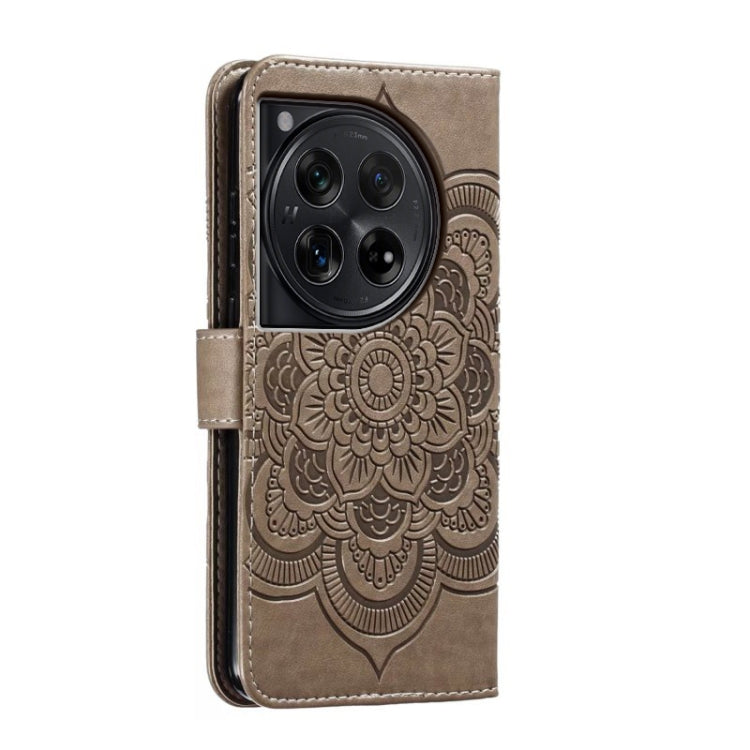 For OnePlus 12 Sun Mandala Embossing Pattern Phone Leather Case(Grey) - OnePlus Cases by buy2fix | Online Shopping UK | buy2fix