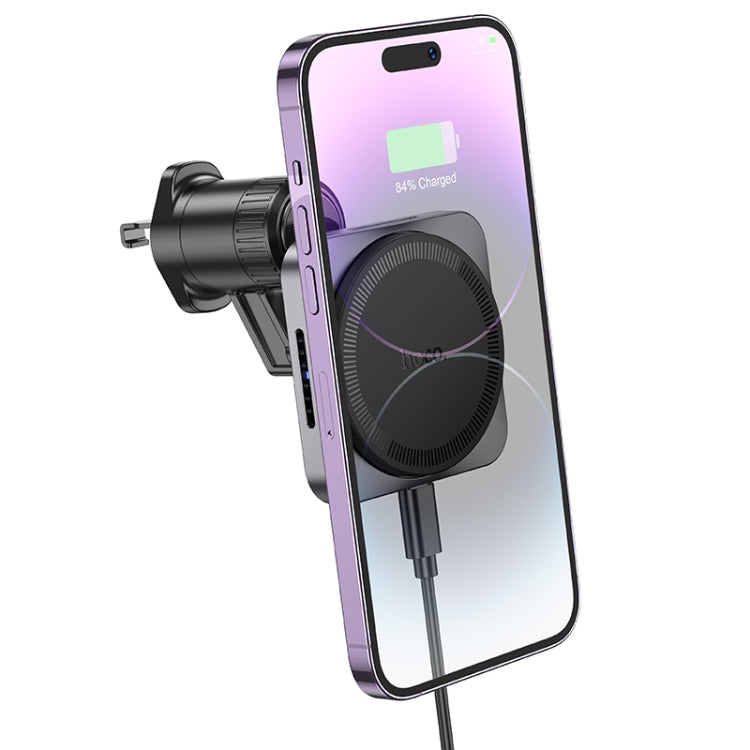 hoco HW15 Speed Magnetic Wireless Fast Charging Car Air Outlet Holder(Metal Black) - Wireless Charger Holders by hoco | Online Shopping UK | buy2fix