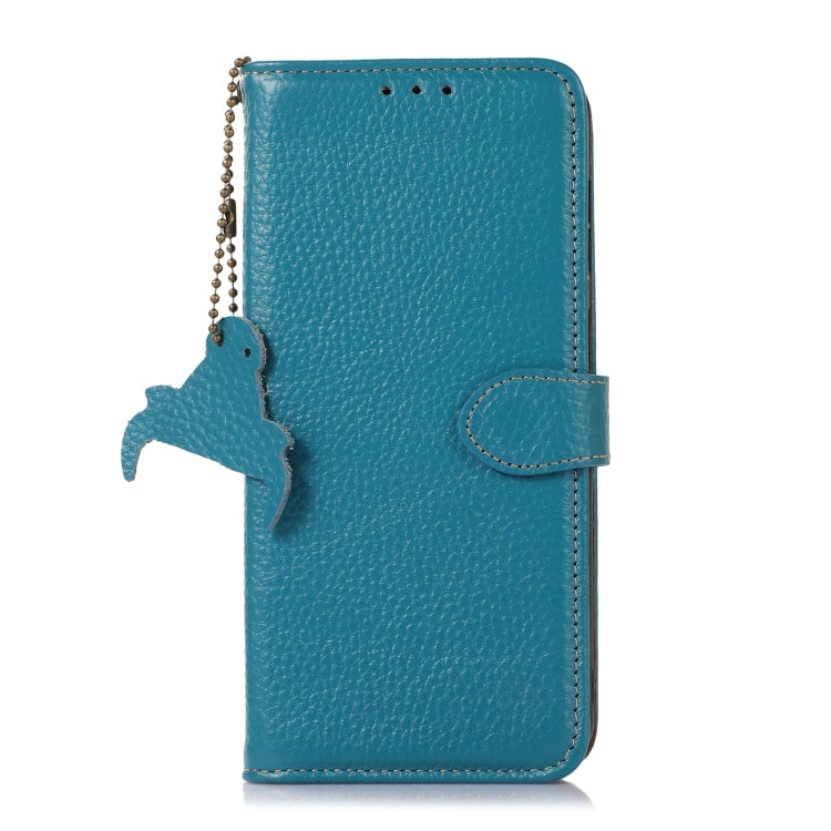 For Google Pixel 9 Genuine Leather Litchi Texture RFID Leather Phone Case(Blue) - Google Cases by buy2fix | Online Shopping UK | buy2fix