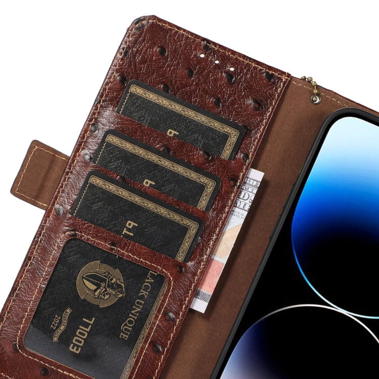 For Google Pixel 9 Ostrich Pattern Genuine Leather RFID Phone Case(Coffee) - Google Cases by buy2fix | Online Shopping UK | buy2fix