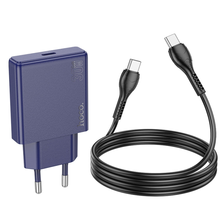 hoco N44 Biscuit PD30W Single Port Type-C Charger with Type-C to Type-C Cable, EU Plug(Blue) - USB Charger by hoco | Online Shopping UK | buy2fix