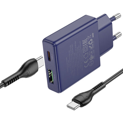 hoco N45 Biscuit PD30W Type-C + QC3.0 USB Charger with Type-C to Type-C Cable, EU Plug(Blue) - USB Charger by hoco | Online Shopping UK | buy2fix