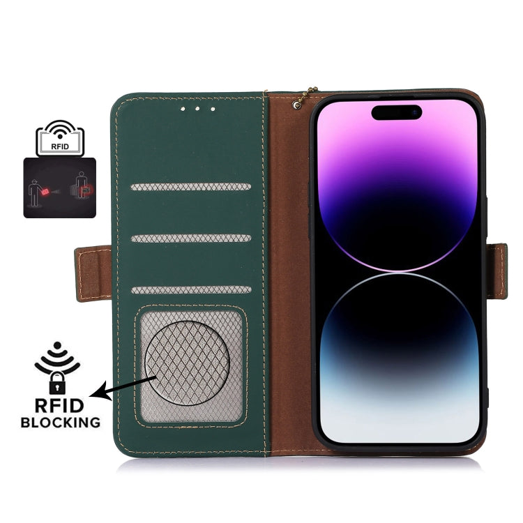 For Google Pixel 9 Pro Genuine Leather Magnetic RFID Leather Phone Case(Green) - Google Cases by buy2fix | Online Shopping UK | buy2fix