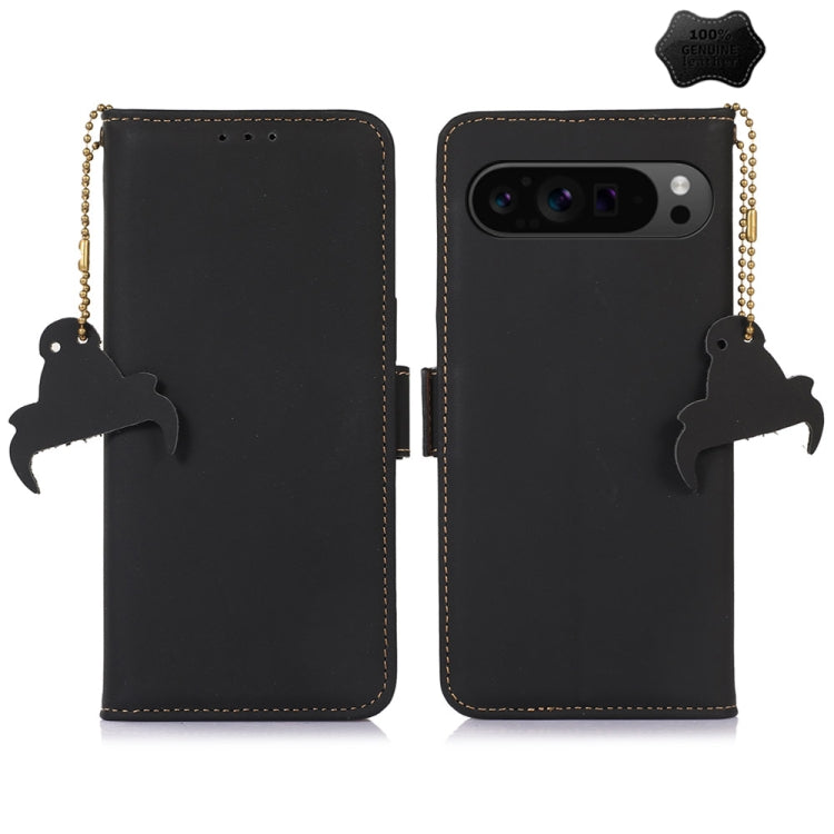 For Google Pixel 9 Pro Genuine Leather Magnetic RFID Leather Phone Case(Black) - Google Cases by buy2fix | Online Shopping UK | buy2fix