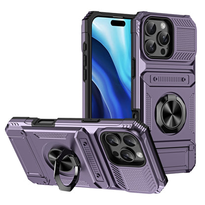 For iPhone 16 Pro Max TPU+PC Shockproof Card Phone Case with Metal Ring Holder(Purple) - iPhone 16 Pro Max Cases by buy2fix | Online Shopping UK | buy2fix