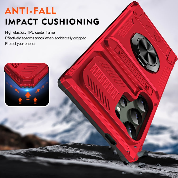 For Samsung Galaxy S24 Ultra 5G TPU+PC Shockproof Card Phone Case with Metal Ring Holder(Red) - Galaxy S24 Ultra 5G Cases by buy2fix | Online Shopping UK | buy2fix