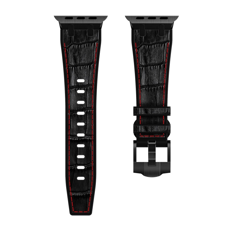 For Apple Watch Series 7 41mm Crocodile Texture Liquid Silicone Watch Band(Black Red Black) - Watch Bands by buy2fix | Online Shopping UK | buy2fix