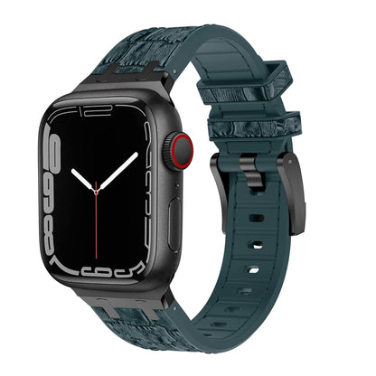 For Apple Watch Series 7 41mm Crocodile Texture Liquid Silicone Watch Band(Black Deep Green) - Watch Bands by buy2fix | Online Shopping UK | buy2fix