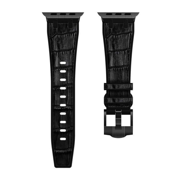 For Apple Watch 42mm Crocodile Texture Liquid Silicone Watch Band(Black Black) - Watch Bands by buy2fix | Online Shopping UK | buy2fix