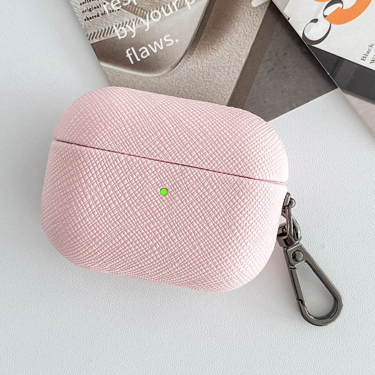 For AirPods 3 Cross Texture PU Leather Bluetooth Earphone Protective Case(Pink) - For AirPods 3 by buy2fix | Online Shopping UK | buy2fix