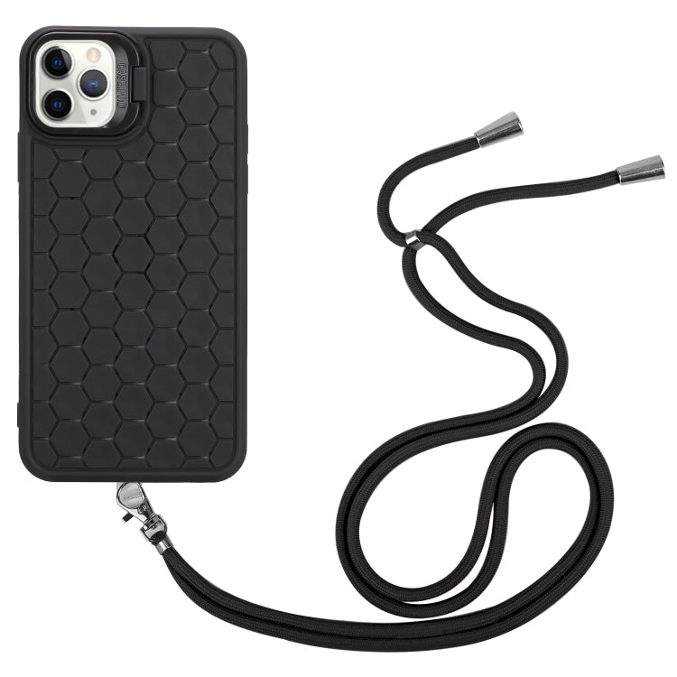 For iPhone 16 Pro Max Honeycomb Radiating Holder TPU Phone Case with Lanyard(Black) - iPhone 16 Pro Max Cases by buy2fix | Online Shopping UK | buy2fix