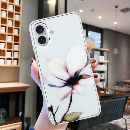 For iPhone 16 Colorful Painting Pattern TPU Phone Case(White Flowers) - iPhone 16 Cases by buy2fix | Online Shopping UK | buy2fix