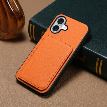 For iPhone 16 D04 Calf Texture Dual Card Slot Holder Phone Case(Orange) - iPhone 16 Cases by buy2fix | Online Shopping UK | buy2fix