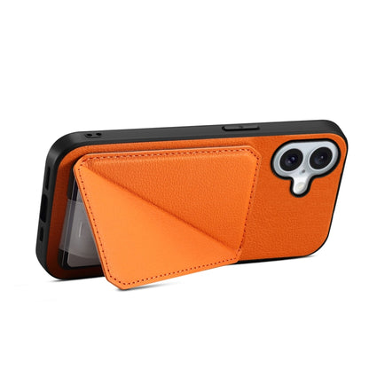 For iPhone 16 D04 Calf Texture Dual Card Slot Holder Phone Case(Orange) - iPhone 16 Cases by buy2fix | Online Shopping UK | buy2fix