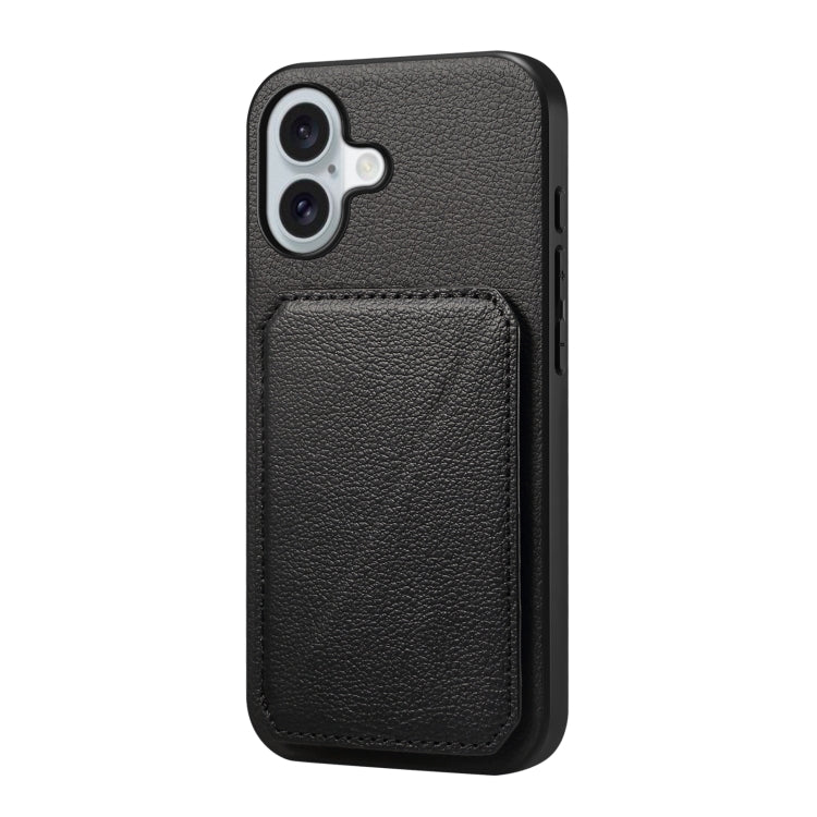 For iPhone 16 Plus D04 Calf Texture Dual Card Slot Holder Phone Case(Black) - iPhone 16 Plus Cases by buy2fix | Online Shopping UK | buy2fix