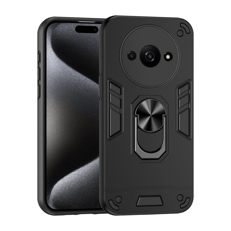 For Xiaomi Redmi A3 Shockproof Metal Ring Holder Phone Case(Black) - Xiaomi Cases by buy2fix | Online Shopping UK | buy2fix