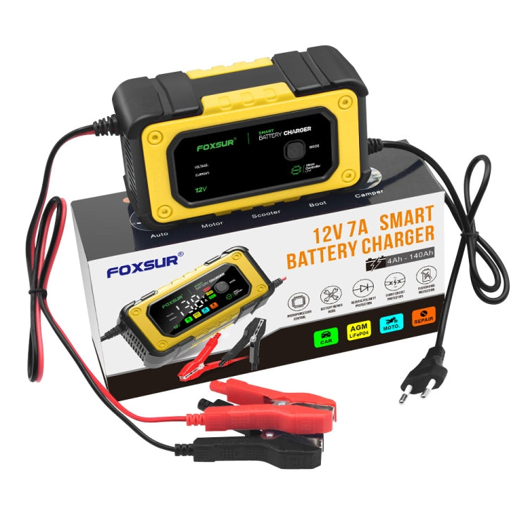 FOXSUR 7A 12V Car / Motorcycle Smart Battery Charger, Plug Type:US Plug(Yellow) - Battery Charger by FOXSUR | Online Shopping UK | buy2fix