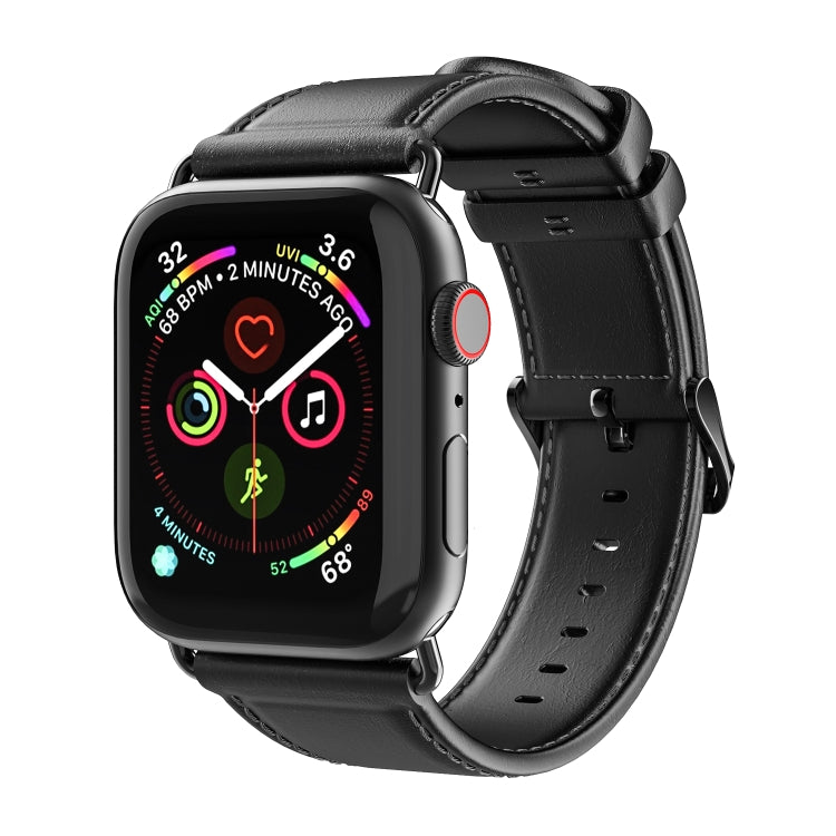 For Apple Watch Series 8 41mm DUX DUCIS Business Genuine Leather Watch Strap(Black) - Watch Bands by DUX DUCIS | Online Shopping UK | buy2fix