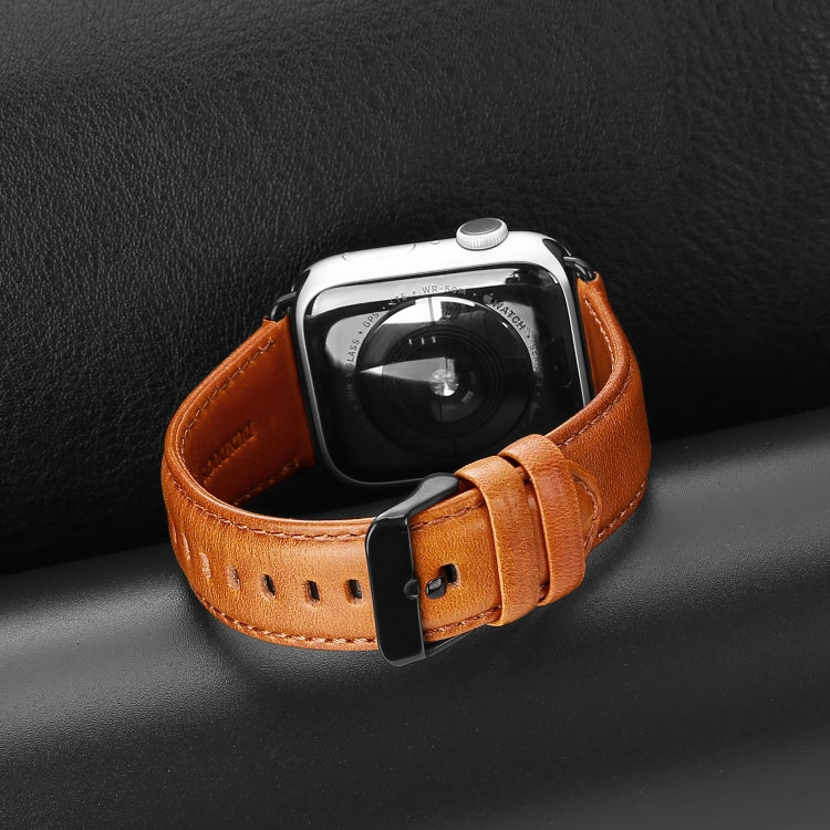 For Apple Watch Series 5 40mm DUX DUCIS Business Genuine Leather Watch Strap(Khaki) - Watch Bands by DUX DUCIS | Online Shopping UK | buy2fix