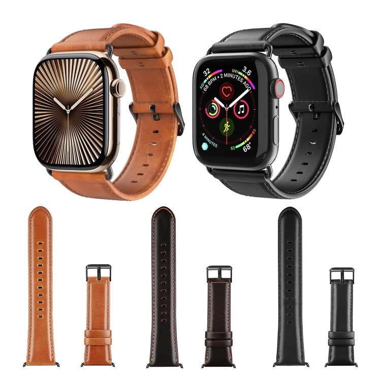 For Apple Watch Series 4 44mm DUX DUCIS Business Genuine Leather Watch Strap(Coffee) - Watch Bands by DUX DUCIS | Online Shopping UK | buy2fix