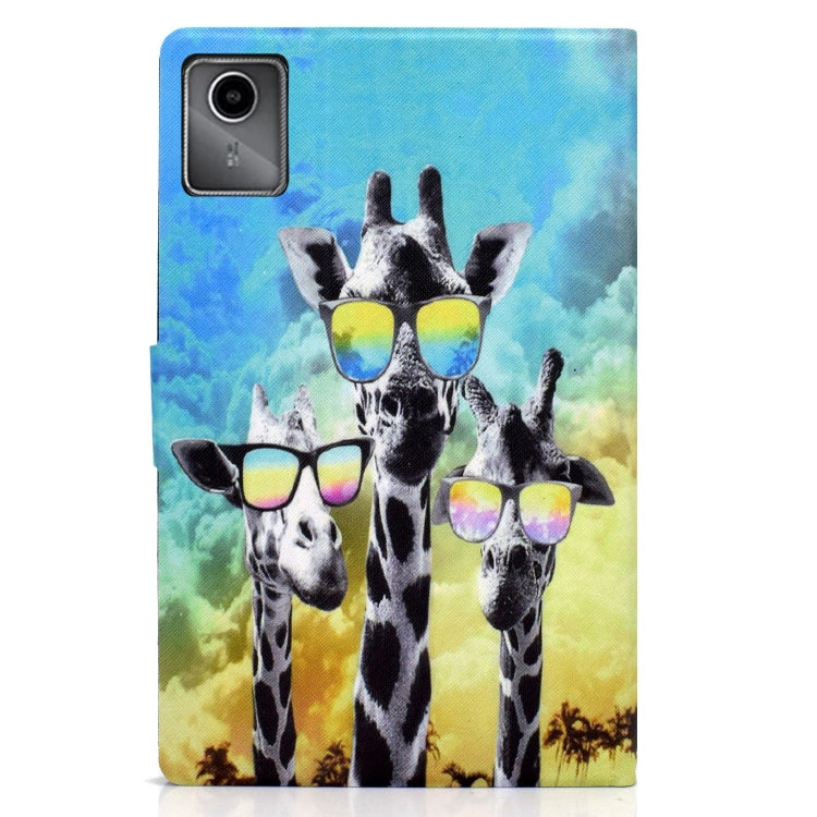 For Lenovo Tab M11 / Xiaoxin Pad 11 2024 Electric Pressed Colored Drawing Smart Leather Tablet Case(Glasses Giraffe) - Lenovo by buy2fix | Online Shopping UK | buy2fix