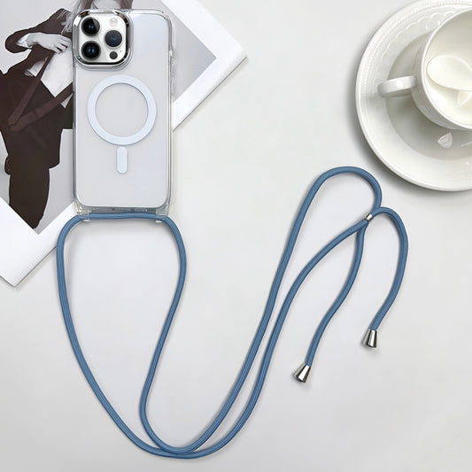 For iPhone 12 Pro Max MagSafe Magnetic PC + TPU Phone Case with Lanyard(Grey Blue) - iPhone 12 Pro Max Cases by buy2fix | Online Shopping UK | buy2fix