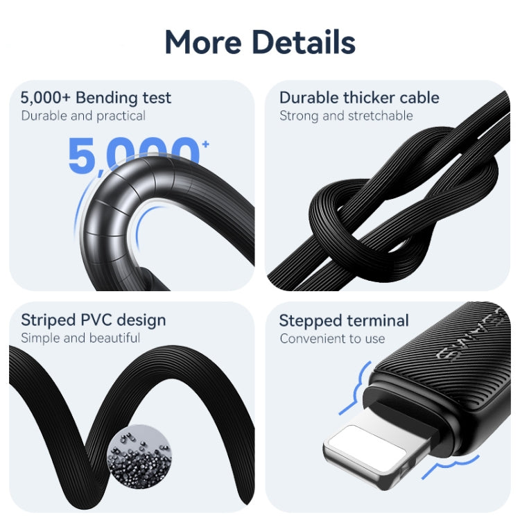 USAMS US-SJ689 USB to 8 Pin 2.4A Striped Fast Charge Data Cable, Length:1m(Black) - Normal Style Cable by USAMS | Online Shopping UK | buy2fix