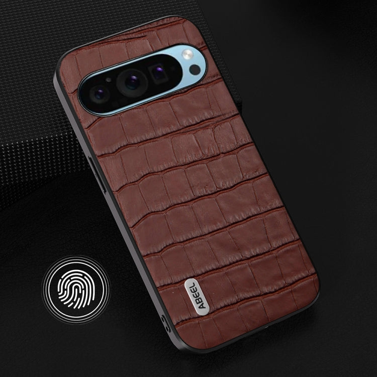 For Google Pixel 9 ABEEL Crocodile Texture Genuine Leather Phone Case(Brown) - Google Cases by buy2fix | Online Shopping UK | buy2fix