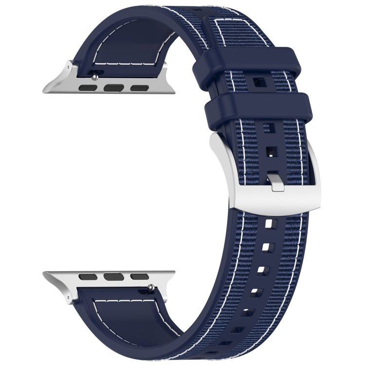 For Apple Watch Ultra 49mm Official Buckle Hybrid Nylon Braid Silicone Watch Band(Midnight Blue) - Watch Bands by buy2fix | Online Shopping UK | buy2fix