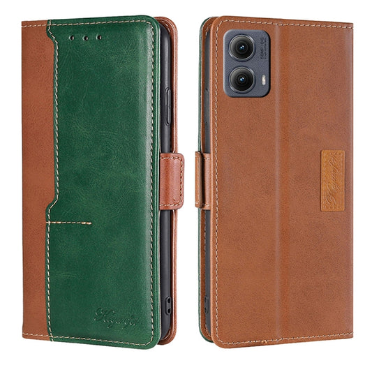 For Motorola Edge 5G 2024 Contrast Color Side Buckle Leather Phone Case(Light Brown + Green) - Motorola Cases by buy2fix | Online Shopping UK | buy2fix