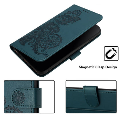 For iPhone 16 Datura Flower Embossed Flip Leather Phone Case(Dark Green) - iPhone 16 Cases by buy2fix | Online Shopping UK | buy2fix