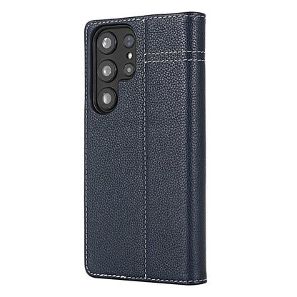 For Samsung Galaxy S24 5G GEBEI Top-grain Horizontal Flip Leather Phone Case(Blue) - Galaxy S24 5G Cases by GEBEI | Online Shopping UK | buy2fix