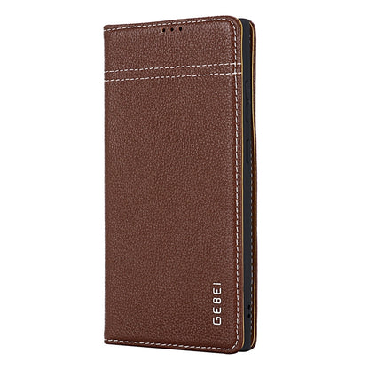 For Samsung Galaxy S24 Ultra 5G GEBEI Top-grain Horizontal Flip Leather Phone Case(Brown) - Galaxy S24 Ultra 5G Cases by GEBEI | Online Shopping UK | buy2fix