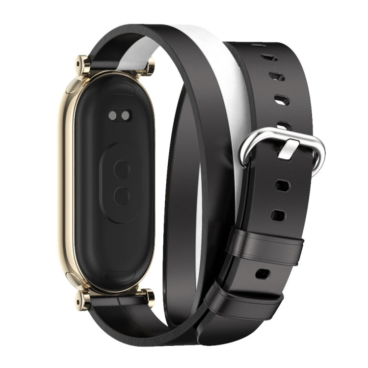 For Xiaomi Mi Band 8 / 9 / 9 NFC Mijobs GT4 Dual-Loop Leather Watch Band(Black+White+Light Gold) - Watch Bands by MIJOBS | Online Shopping UK | buy2fix