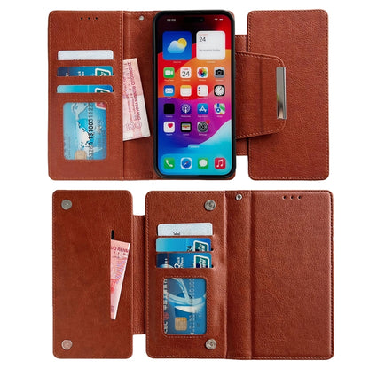 For iPhone 16 Pro Max Multifunctional Seven Cards Wallet Leather Phone Case(Brown) - iPhone 16 Pro Max Cases by buy2fix | Online Shopping UK | buy2fix