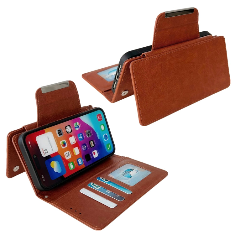 For iPhone 16 Pro Multifunctional Seven Cards Wallet Leather Phone Case(Brown) - iPhone 16 Pro Cases by buy2fix | Online Shopping UK | buy2fix