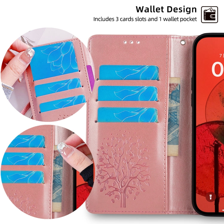 For OnePlus 11 Tree & Deer Embossed Leather Phone Case(Rose Gold) - OnePlus Cases by buy2fix | Online Shopping UK | buy2fix