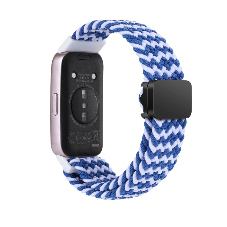 For Huawei Band 9 / 8 Magnetic Buckle Nylon Braid Watch Band(Wave Pattern Blue White) - Watch Bands by buy2fix | Online Shopping UK | buy2fix