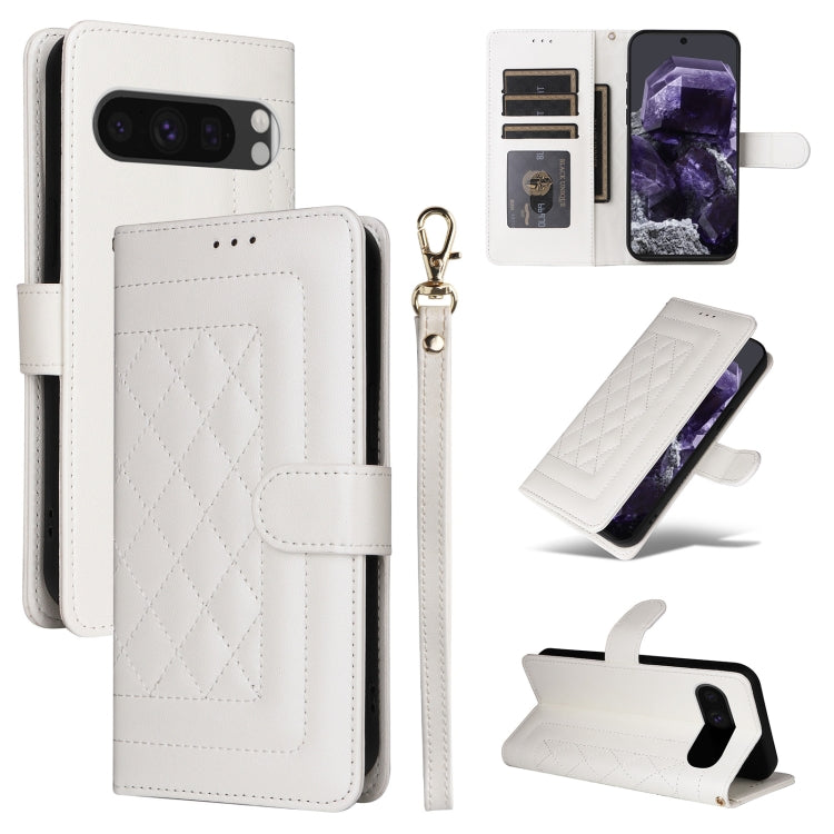 For Google Pixel 9 Diamond Lattice Leather Flip Phone Case(White) - Google Cases by buy2fix | Online Shopping UK | buy2fix