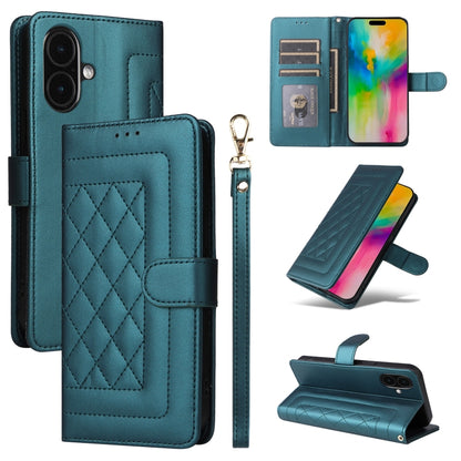 For iPhone 16 Plus Diamond Lattice Leather Flip Phone Case(Green) - iPhone 16 Plus Cases by buy2fix | Online Shopping UK | buy2fix