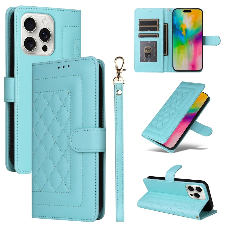 For iPhone 16 Pro Max Diamond Lattice Leather Flip Phone Case(Mint Green) - iPhone 16 Pro Max Cases by buy2fix | Online Shopping UK | buy2fix