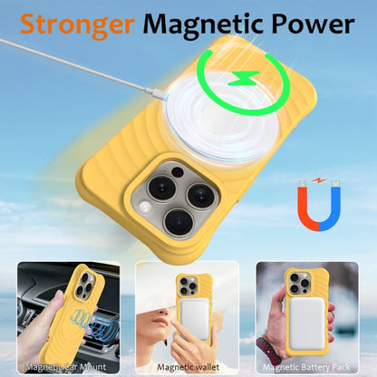 For iPhone 12 Pro Max Wave Texture MagSafe Magnetic Liquid Silicone Phone Case(Yellow) - iPhone 12 Pro Max Cases by buy2fix | Online Shopping UK | buy2fix