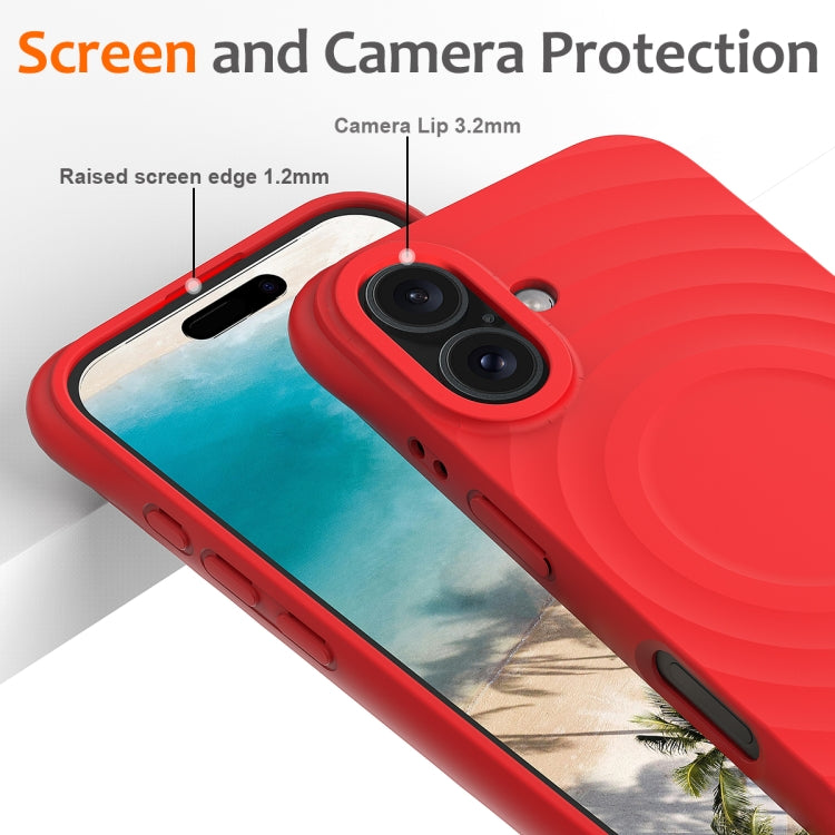 For iPhone 16 Plus Wave Texture MagSafe Magnetic Liquid Silicone Phone Case(Red) - iPhone 16 Plus Cases by buy2fix | Online Shopping UK | buy2fix