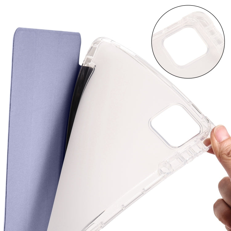 For iPad Air 11 2024 3-fold Clear TPU Smart Leather Tablet Case with Pen Slot(Lavender Purple) - iPad Air 11 2024 Cases by buy2fix | Online Shopping UK | buy2fix