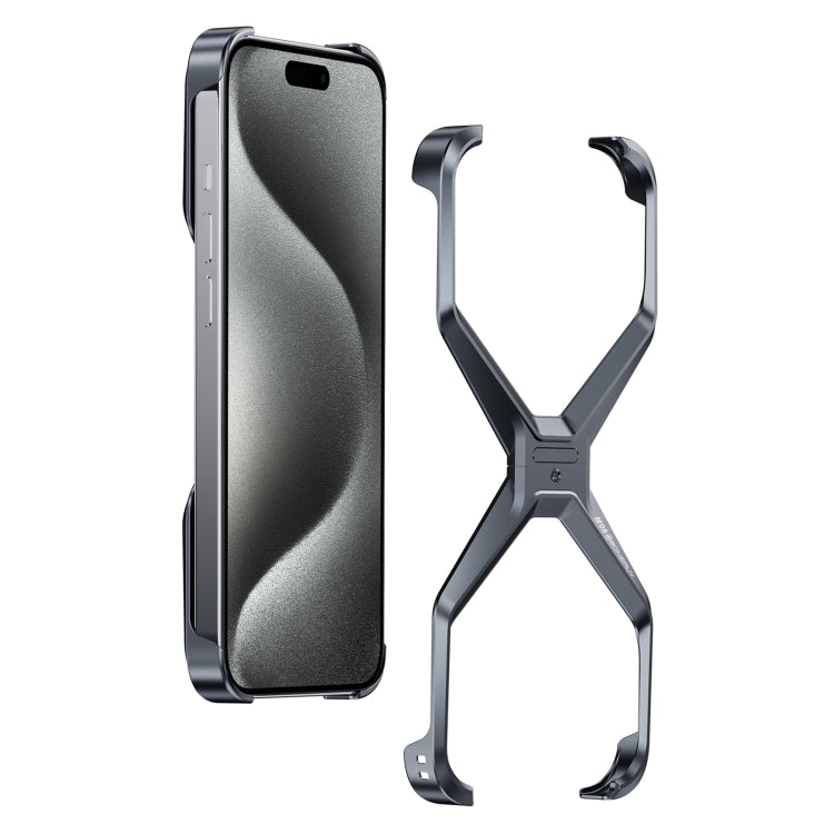 For iPhone 15 Pro Frameless X-shaped Metal Phone Case(Grey) - iPhone 15 Pro Cases by buy2fix | Online Shopping UK | buy2fix